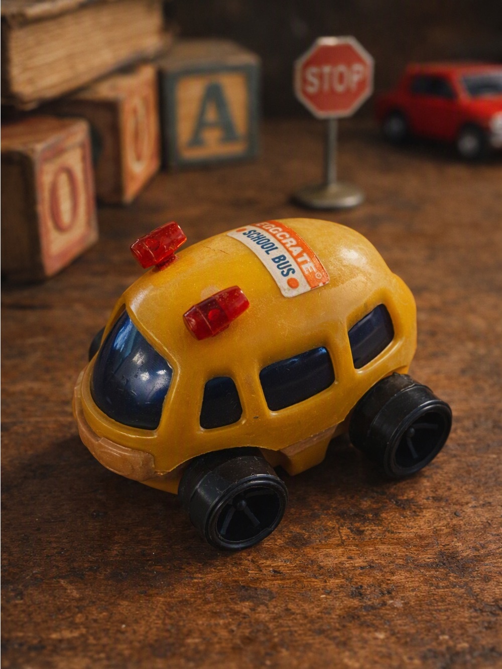 Eggcrate Yellow School Bus Toy Vintage Hong Kong collectible chunky vehicle